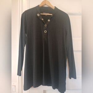 Soft Surroundings Womens Black Long Sleeve Tunic Top Metal Grommet Accents Sz. M